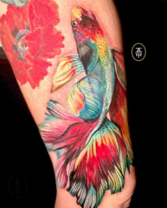 Watercolor kleur tatoeage Karper vis